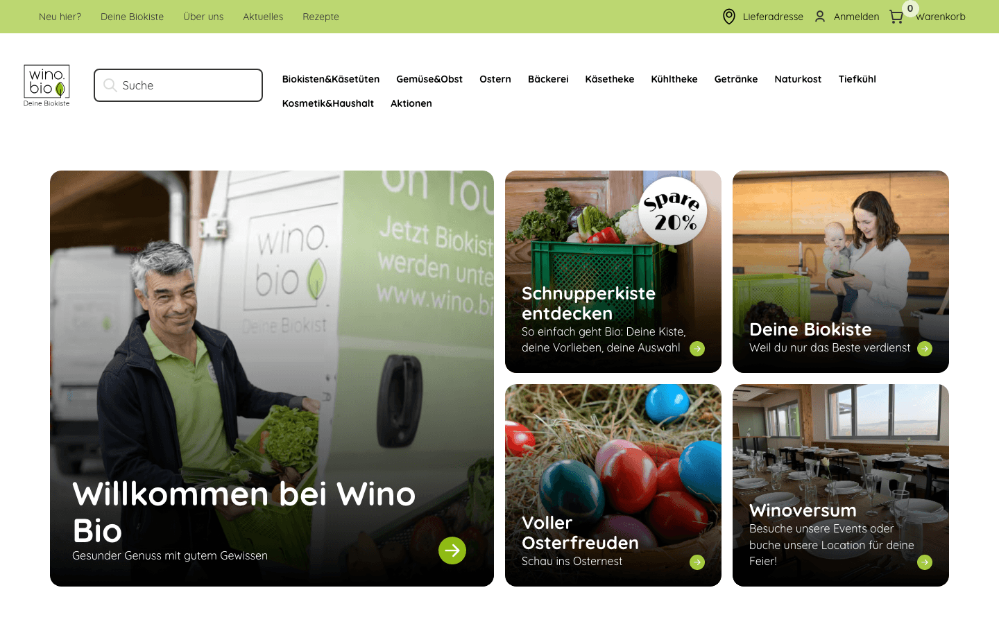Wino Bio Website mit Online-Shop für Bio-Produkte und Lieferservice